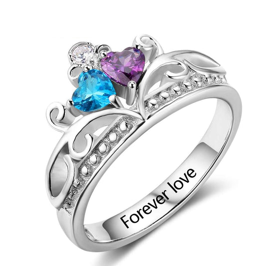 Heart Pattern Crown Birthstone Ring