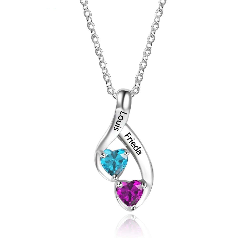 Personalized 12 Birthstone Engrave Name Heart Necklace