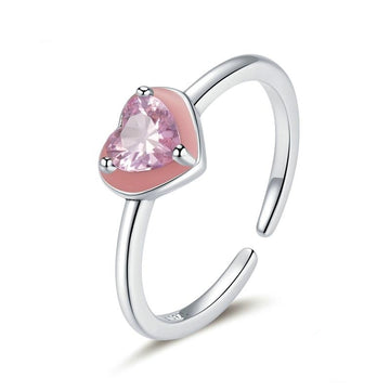 925 Sterling Silver Adjustable Pink Love Ring