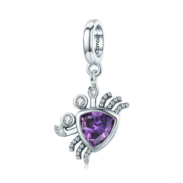 Preciosas cuentas con gemas moradas en forma de cangrejo
