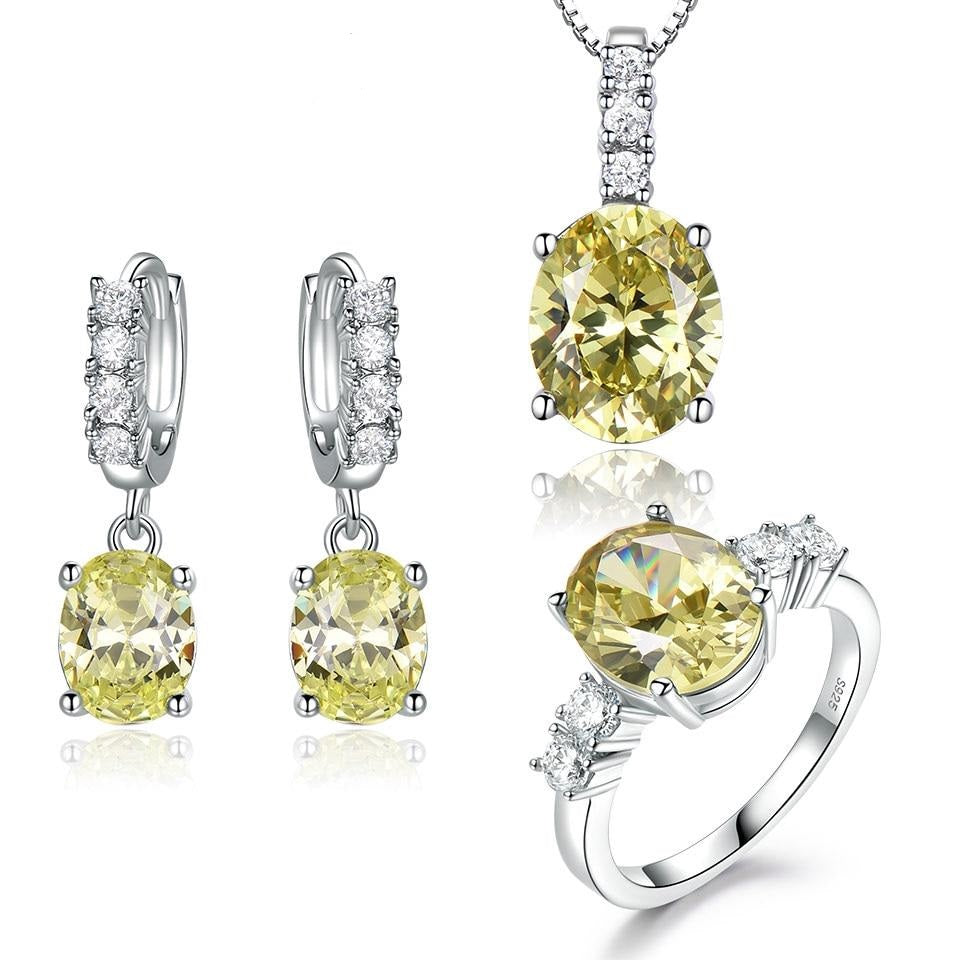 Nano Topaz Yellow Gemstone Set Ring Earrings Necklace Wedding Party Gift