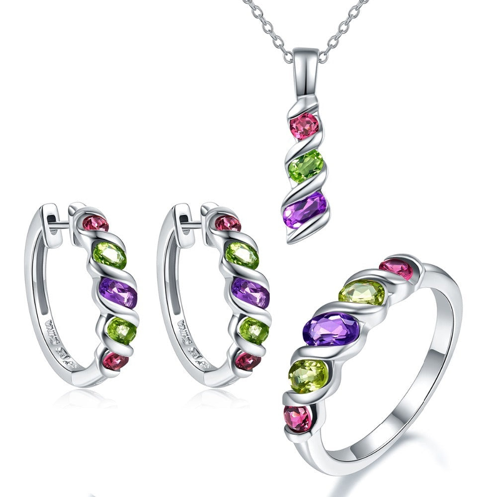 Natural Gemstone Ring Pendant Earrings Jewelry Sets