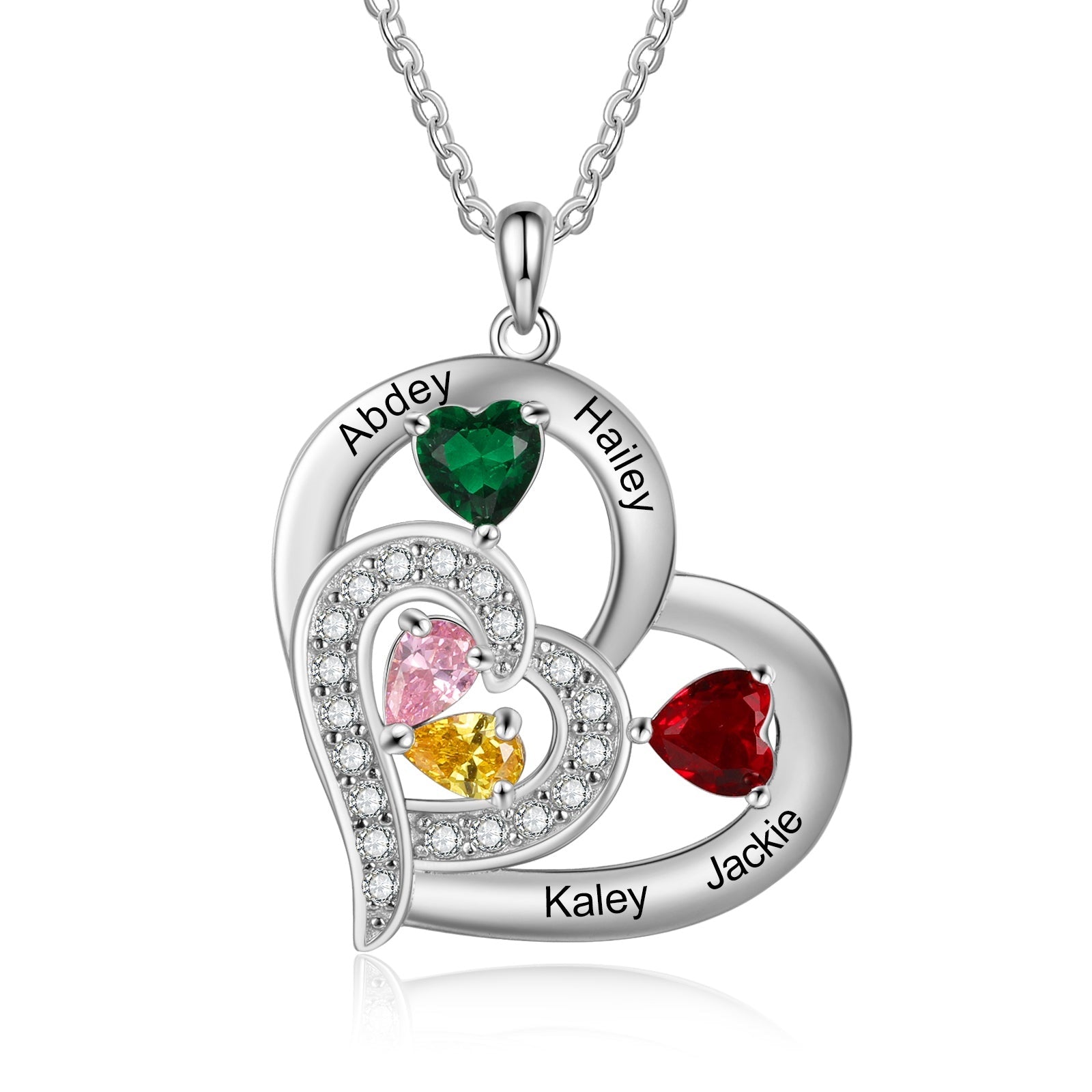 Personalized 1-6 Name Engraving Heart Pendant Classic Custom DIY Birthstone Necklace Gift