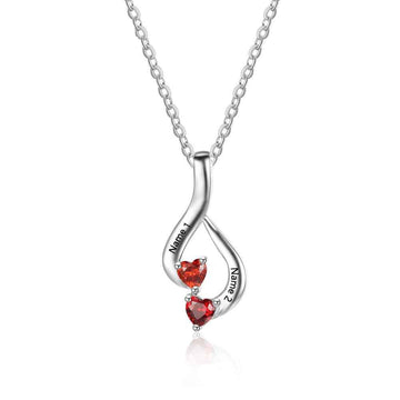 Collar personalizado de plata de ley 925 con dos piedras de nacimiento