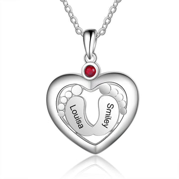 Personalized Baby Feet Heart Pendant Necklace Customized Birthstone Engraved Name Charm Jewelry Gift