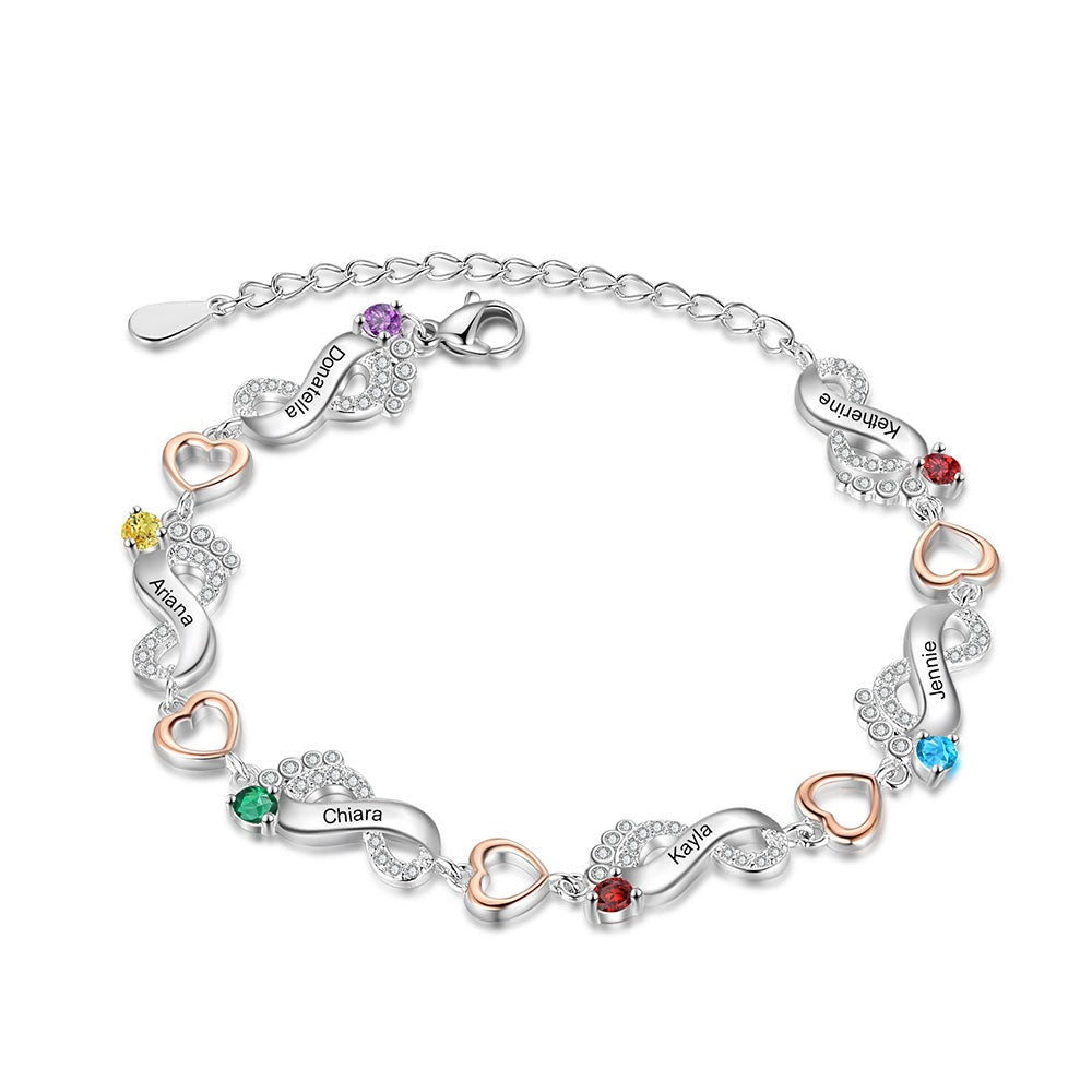 Personalized Baby Foot Birthstone Name Engraved Bracelet