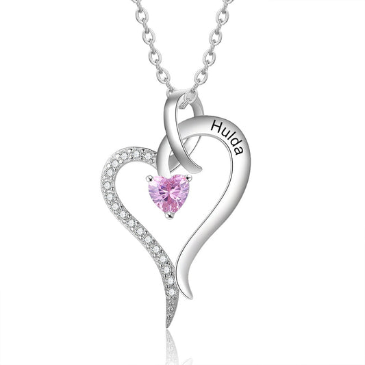 Personalized Birthstone Heart Necklaces Customized Engraved Name Necklace Gift Jewelry