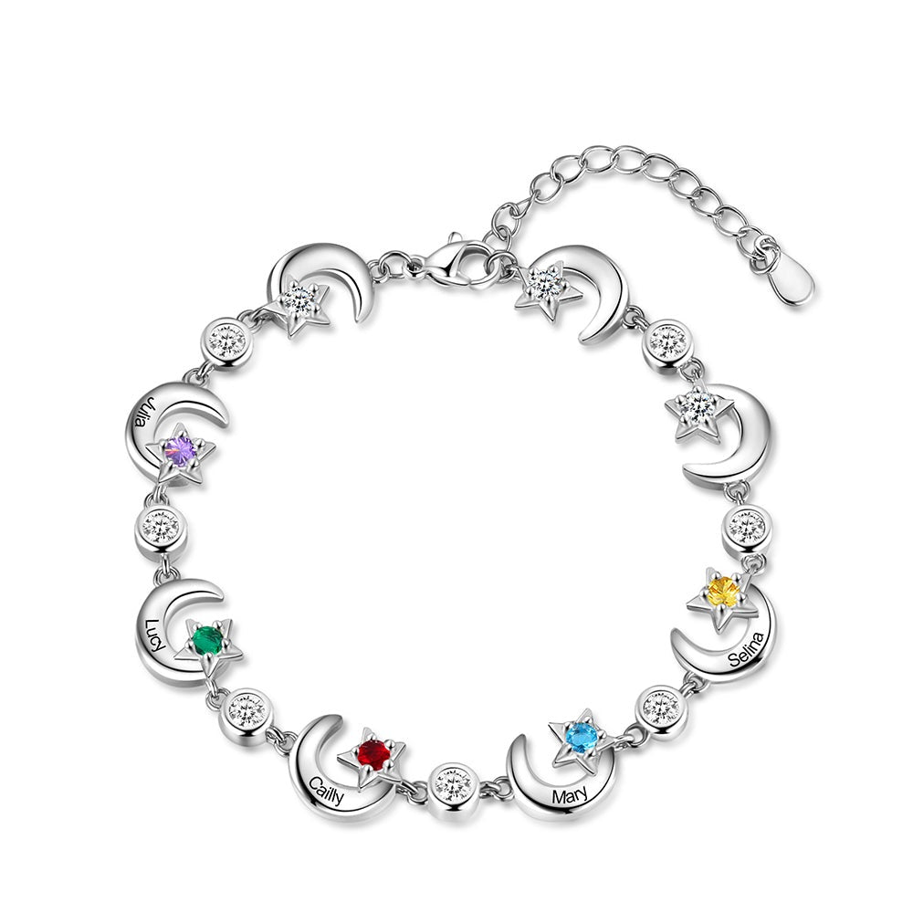 Personalized Birthstone Star Moon Chain Bracelet