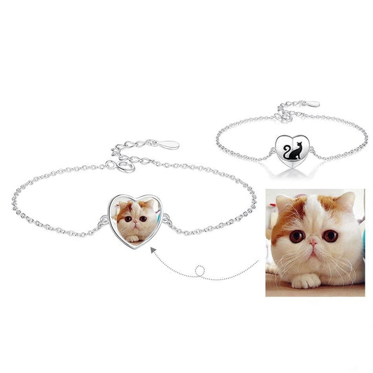 Personalized Custom Photo Cat Heart Bracelet