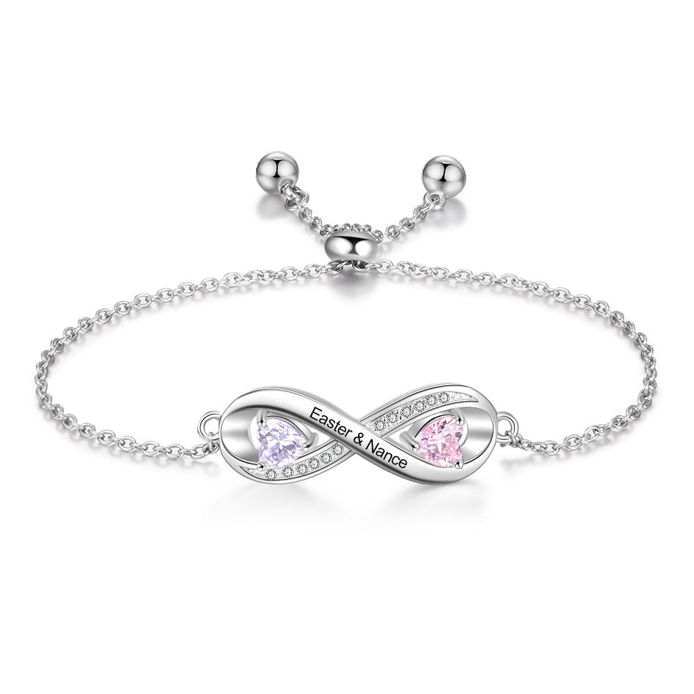 Personalized Engraved Name Infinity Bracelet with Birthstones