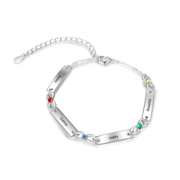 Personalized Engraved Name Infinity Bracelets with Birthstones