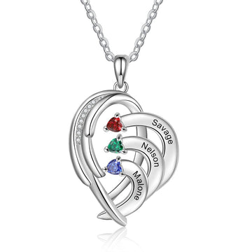 Collar personalizado con nombre grabado y 2-4 piedras de nacimiento incrustadas