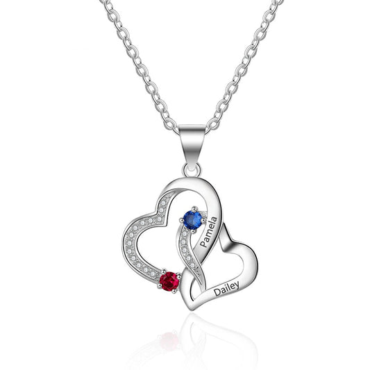 Customized 2 Birthstones Heart Necklace