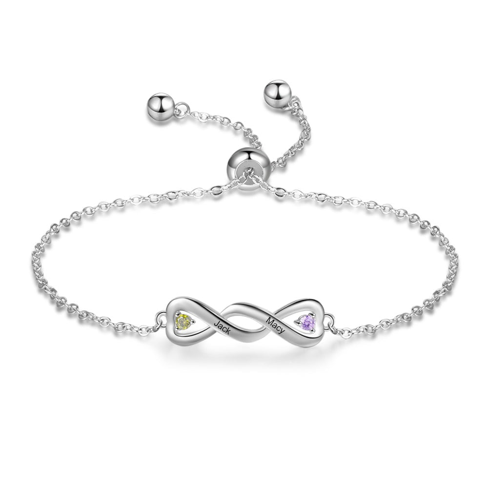 Pulsera de cadena ajustable con nombre personalizado y piedras de nacimiento personalizadas
