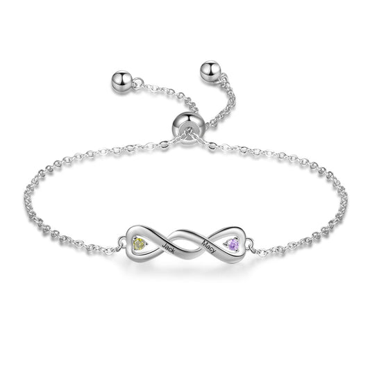 Personalized Name Custom Birthstones Adjustable Chain Bracelet