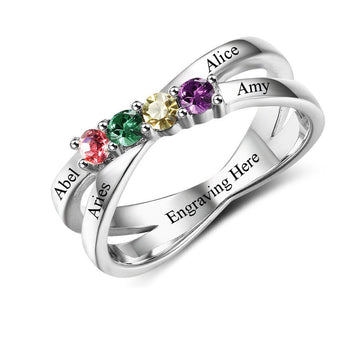 Custom 4 Birthstone 925 Sterling Silver Ring