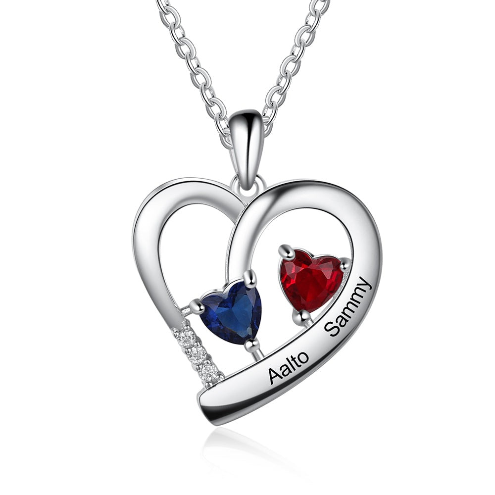 Collar de corazón con nombre y piedra de nacimiento grabada personalizada