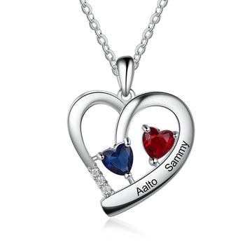 Custom Birthstone Engraving Name Heart Necklace