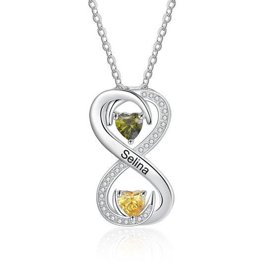 Personalized Infinity Love Necklace with 2 Birthstones Customized Engraving Name Promise Necklace Gift