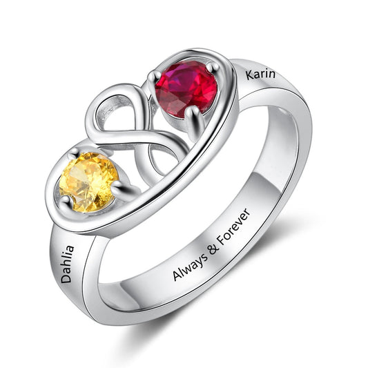 Personalized Infinity 2 Birthstones Custom Name Ring