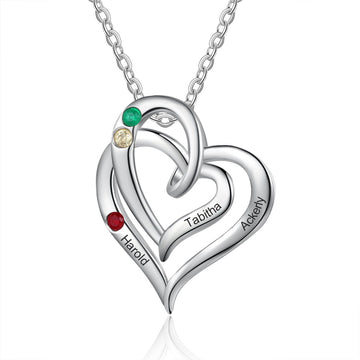 Personalized Inlaid Birthstone Love Heart Pendant Necklace