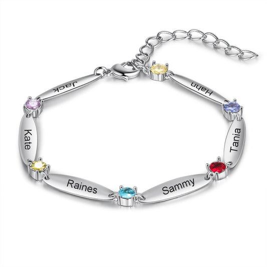 Personalized Inlaid Birthstones Name Engraved Bracelet