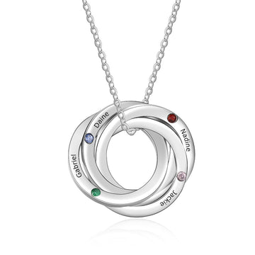 Collana personalizzata con nomi di famiglia incisi a cerchio intrecciato