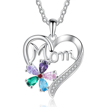Collar de flores con 5 piedras de nacimiento y corazón personalizado para mamá
