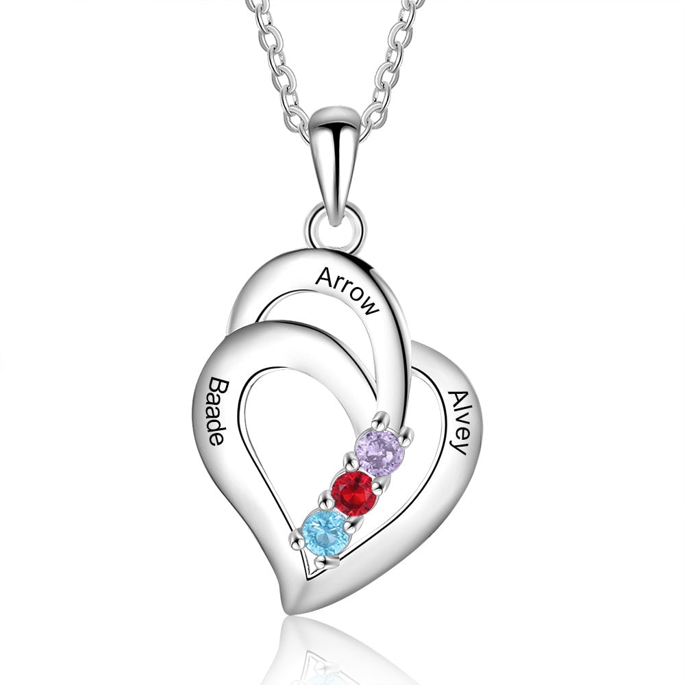 Personalized Name Necklace with 3 Birthstones Engravable Customized Pendant Necklaces Gifts