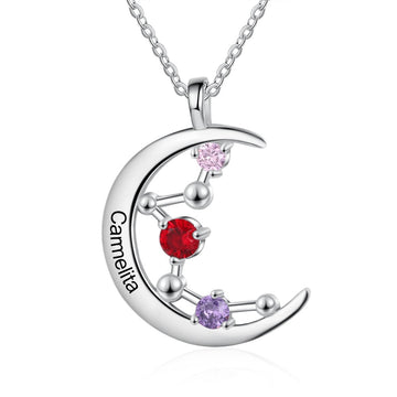 Personalized Necklace Constellation Moon Pendant Customized 3 Birthstones Silver Color Jewelry Gift