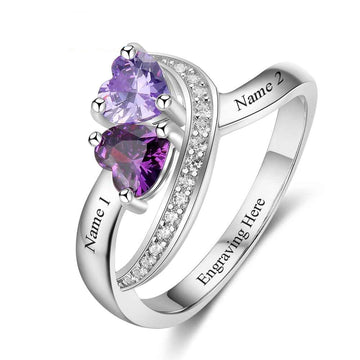 Anillo de plata de ley 925 con dos nombres y corazón personalizado