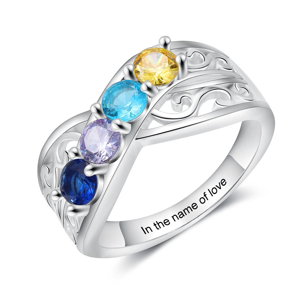Personalized 3-5 Round Birthstones Floral Ring