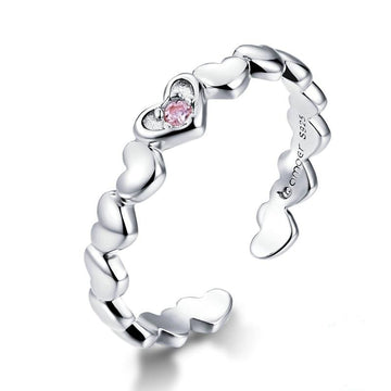 S925 Silver Pink Heart Stackable Ring