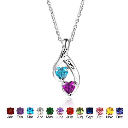 Heart Personalized 12 Birthstone Engrave Name Necklace