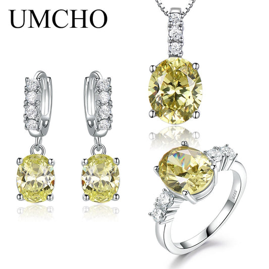 Nano Topaz Yellow Gemstone Set Ring Earrings Necklace Wedding Party Gift