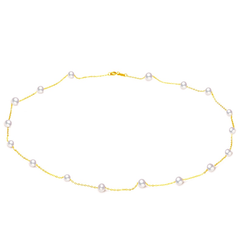 White Freshwater Pearl 18K Solid Gold Necklace