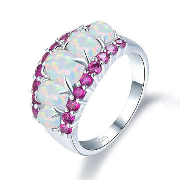 925 Silver Rings with Stone Gemstone Opal Rhodolite Garnet
