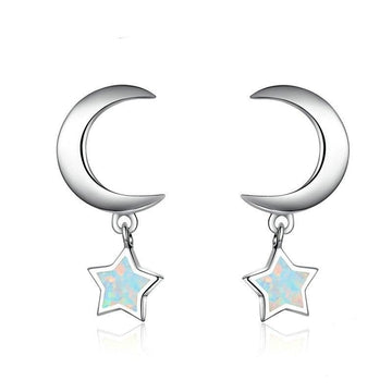 100% 925 Sterling Silver Star Moon Small Earrings