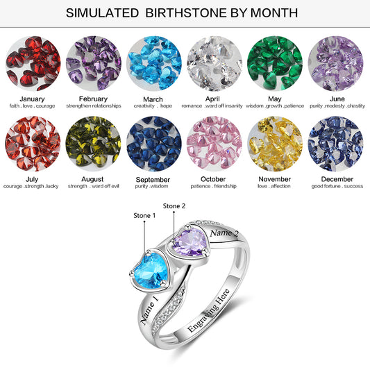 Heart Birthstone Personalized Engrave Name Ring