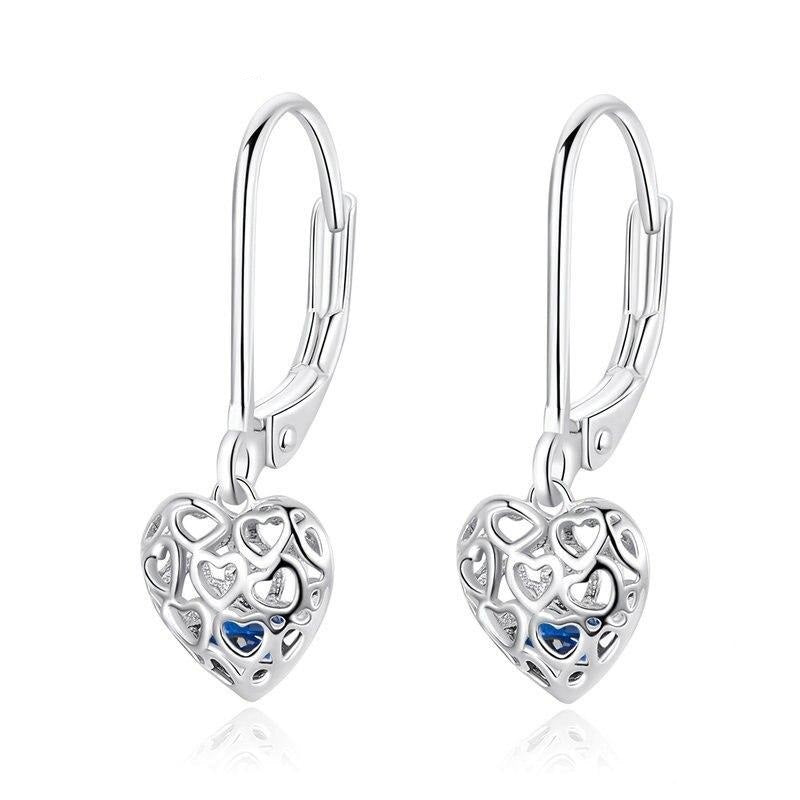 Pendientes colgantes de corazón calado en plata de ley 925