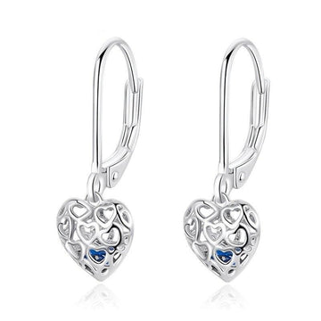 New Arrival 925 Sterling Silver Openwork Heart Drop Earrings For Women