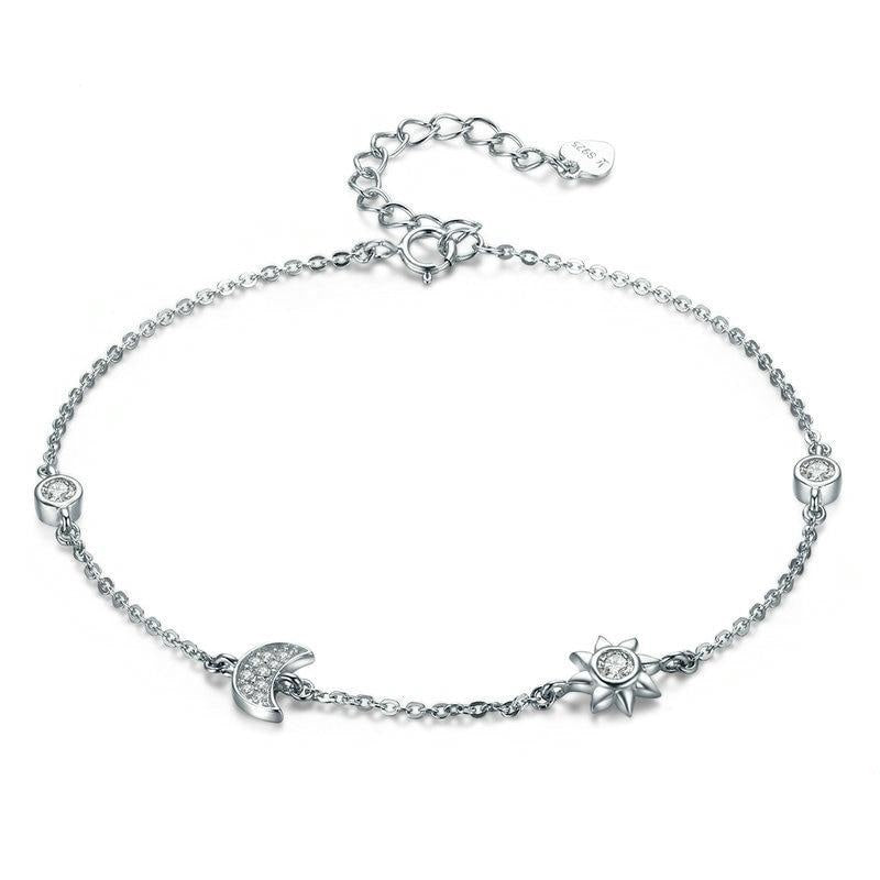 925 Sterling Silver Lobster Clasp Star And Moon Bracelet