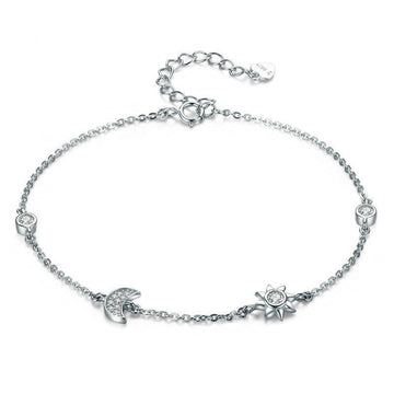 Bracciale con chiusura a moschettone in argento sterling 925, stella e luna