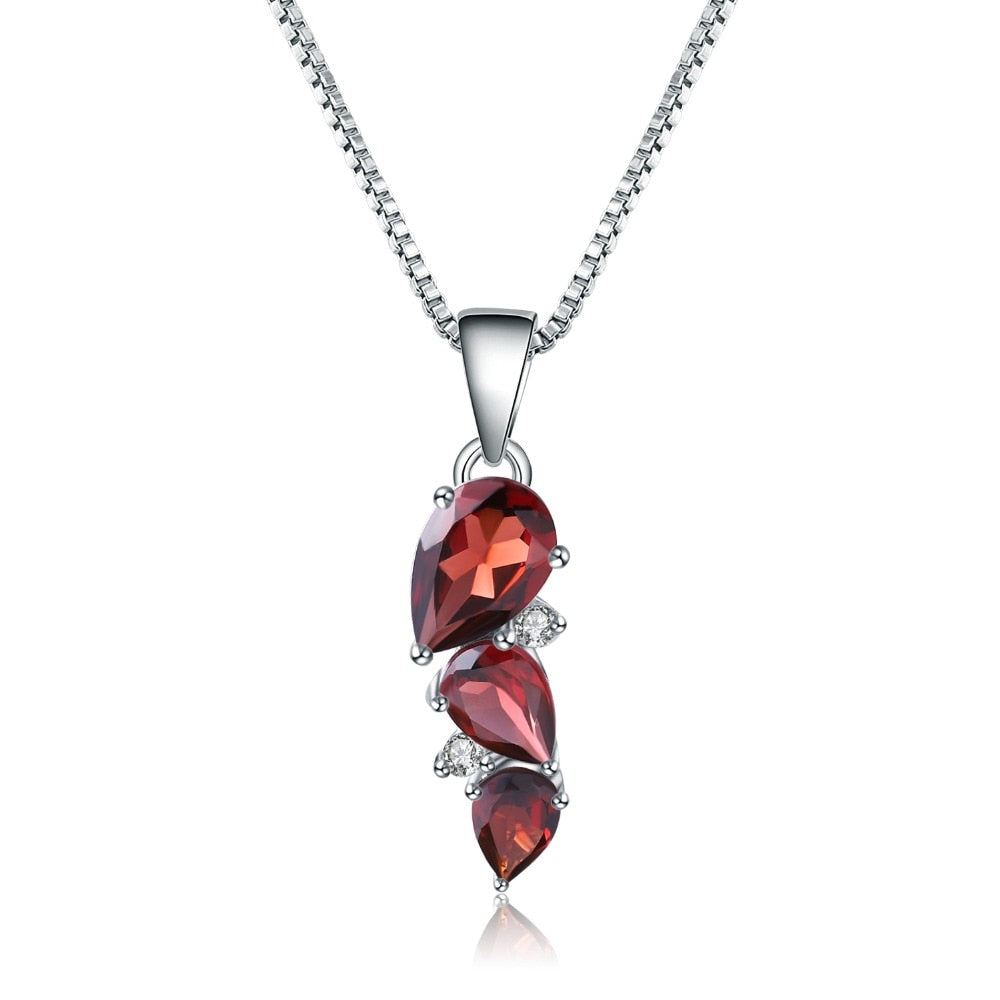 925 Sterling Silver Birthstone Natural Garnet Gemstone Pendant Necklace
