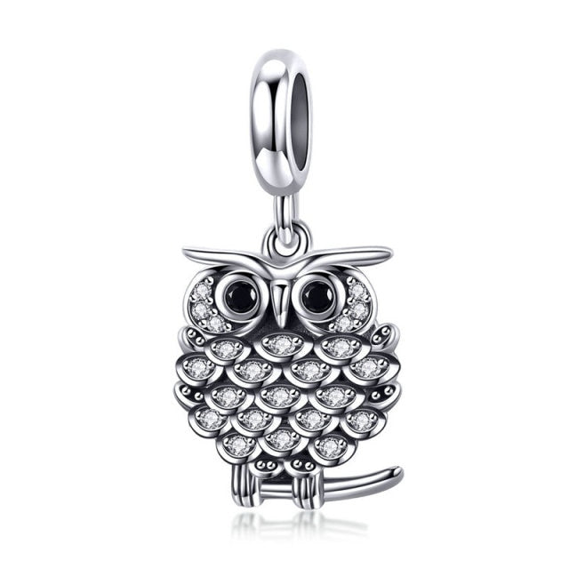 925 Sterling Silver Crystal Owl Charm Beads