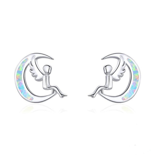New Fashion 100% 925 Sterling Silver Moon Fairy Elf Opal Stud Earrings For Women