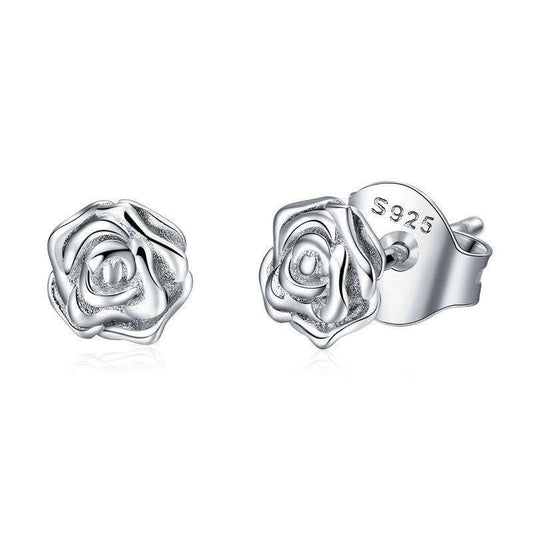 Authentic 925 Sterling Silver Romantic Rose Flower Stud Earrings