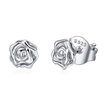 925 Sterling Silver Romantic Rose Flower Stud Earrings