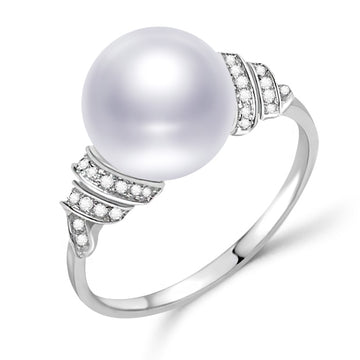 925 Silver Round High Luster Freshwater Pearl Ring