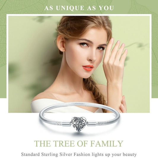 925 Sterling Silver Spring Tree of Life Heart Shape Clasp Bracelet